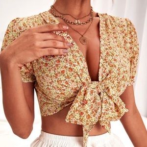 Floral front tie top